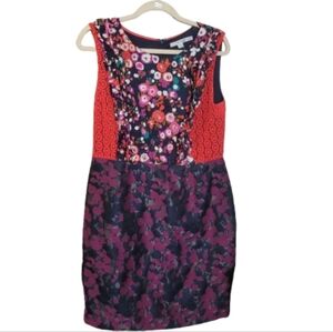 Boden Floral and Geometric Mini Dress - Red, Pink, Navy